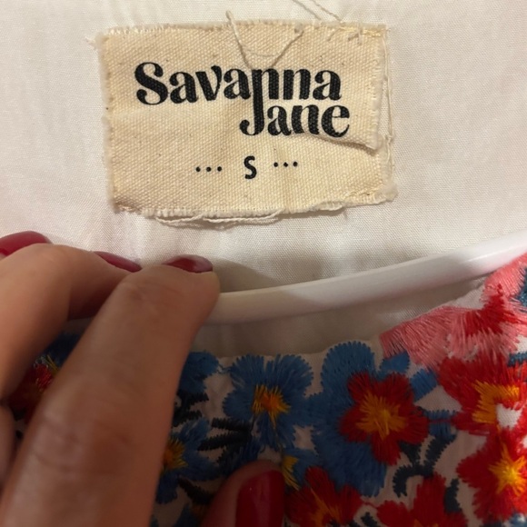 Savanna Jane Women’s Embroidered top S White Boho Peasant Floral Cottagecore - Picture 9 of 9